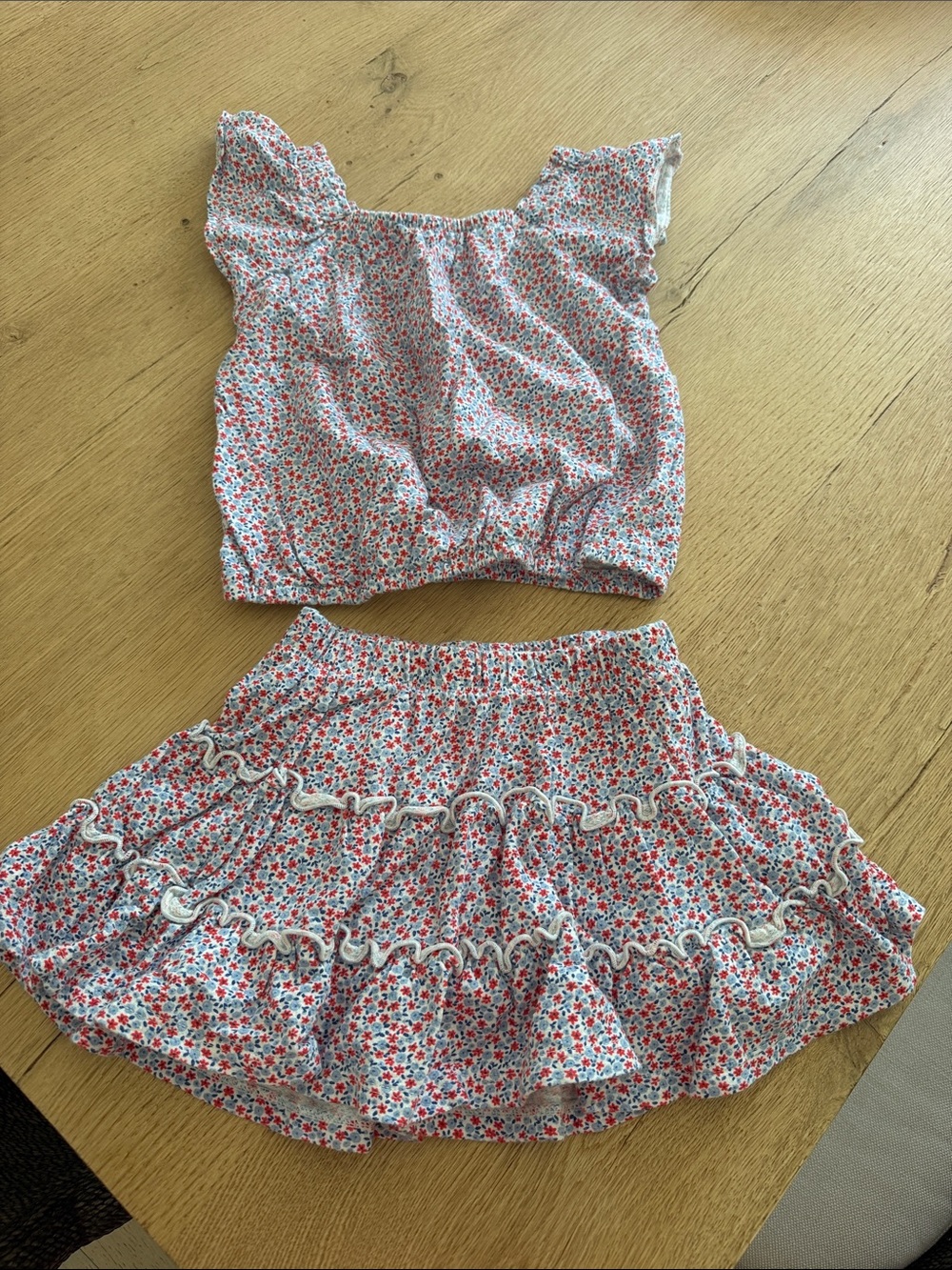 Cat & Jack Pink Floral Crop Top and Ruffle Skirt Set